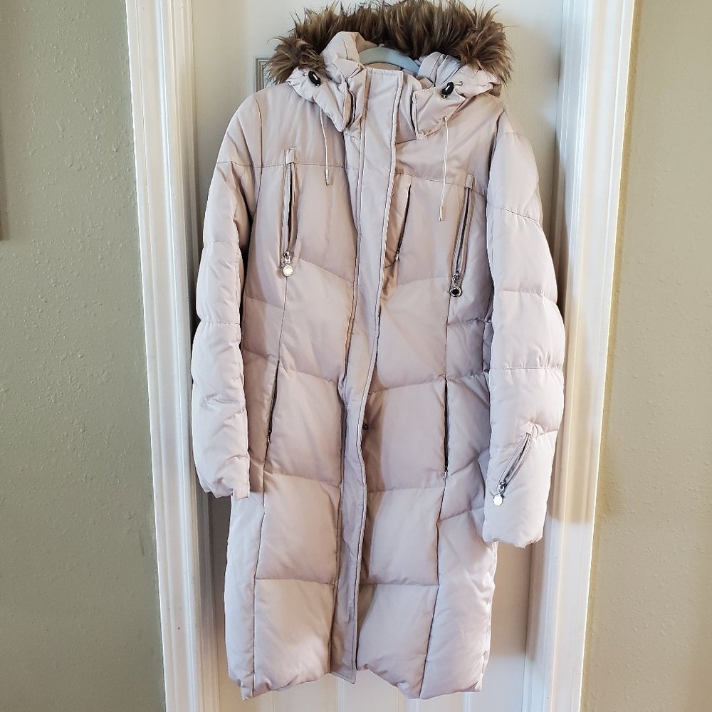 Calvin Klein Cream Long Down Coat Duck Insulated